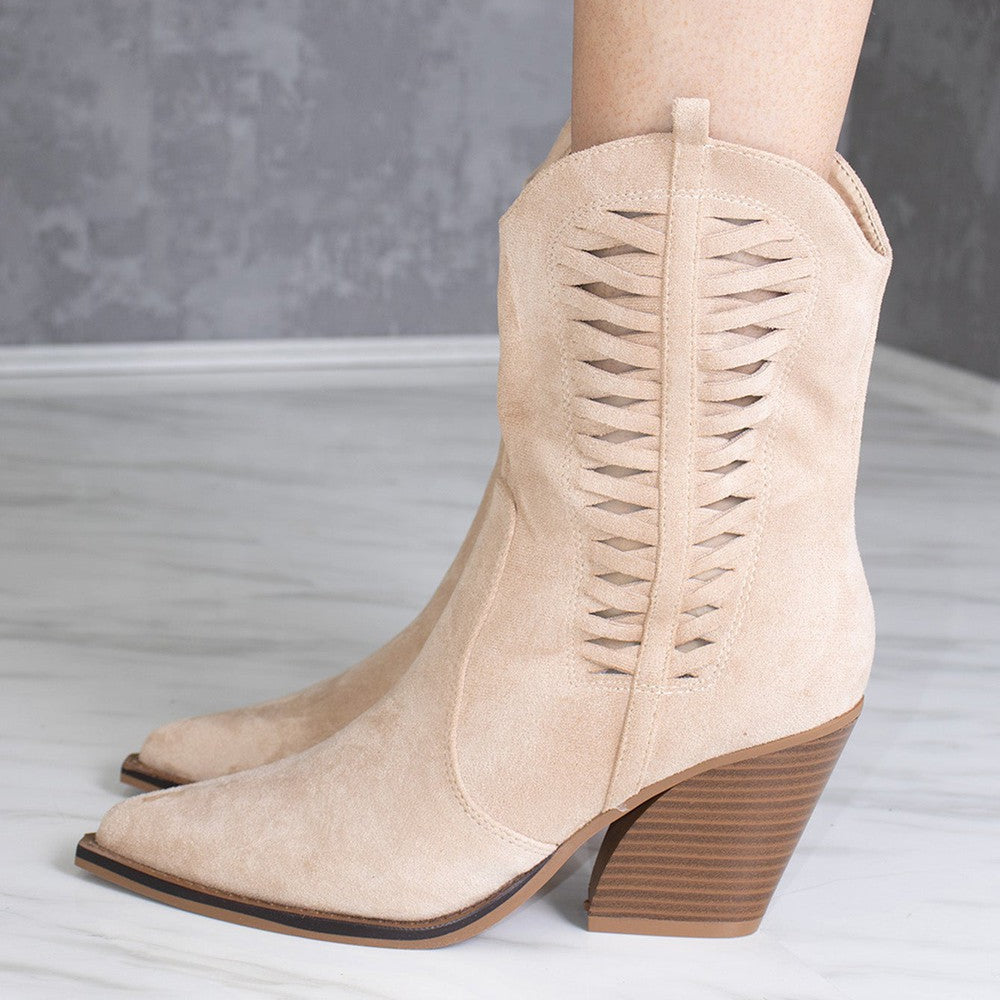 
                      
                        Beige Woven Cut Out Cowboy Boot
                      
                    