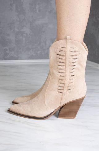 Beige Woven Cut Out Cowboy Boot