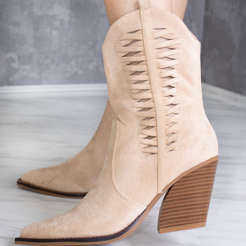 
                      
                        Beige Woven Cut Out Cowboy Boot
                      
                    