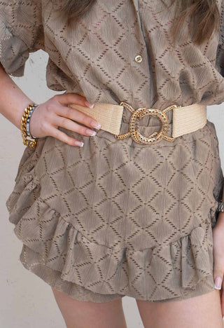 Beige Woven and Gold Clasp Belt