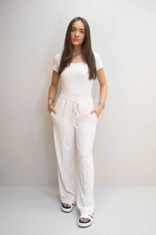 Bella Cream Ribbed Bodysuit & Straight Leg Trouser Co-Ord Set