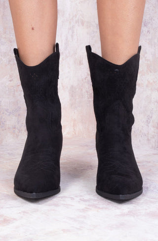 Black Almond Toe Ankle Embroidered Cowboy Boot