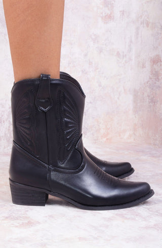 Black Ankle Length PU Cowboy Boot