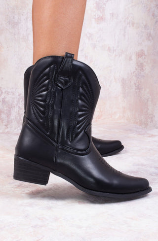 Black Ankle Length PU Cowboy Boot