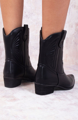 Black Ankle Length PU Cowboy Boot