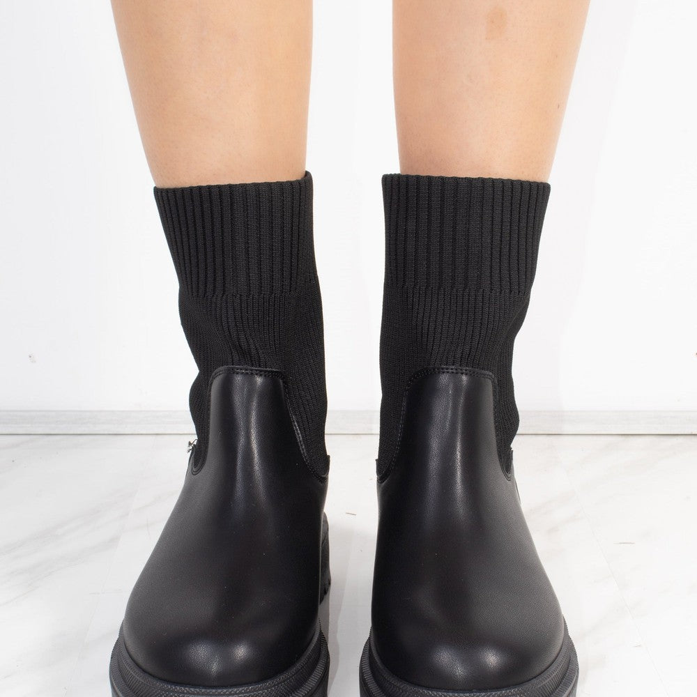 
                      
                        Black Chunky Faux Leather Sock Boot
                      
                    