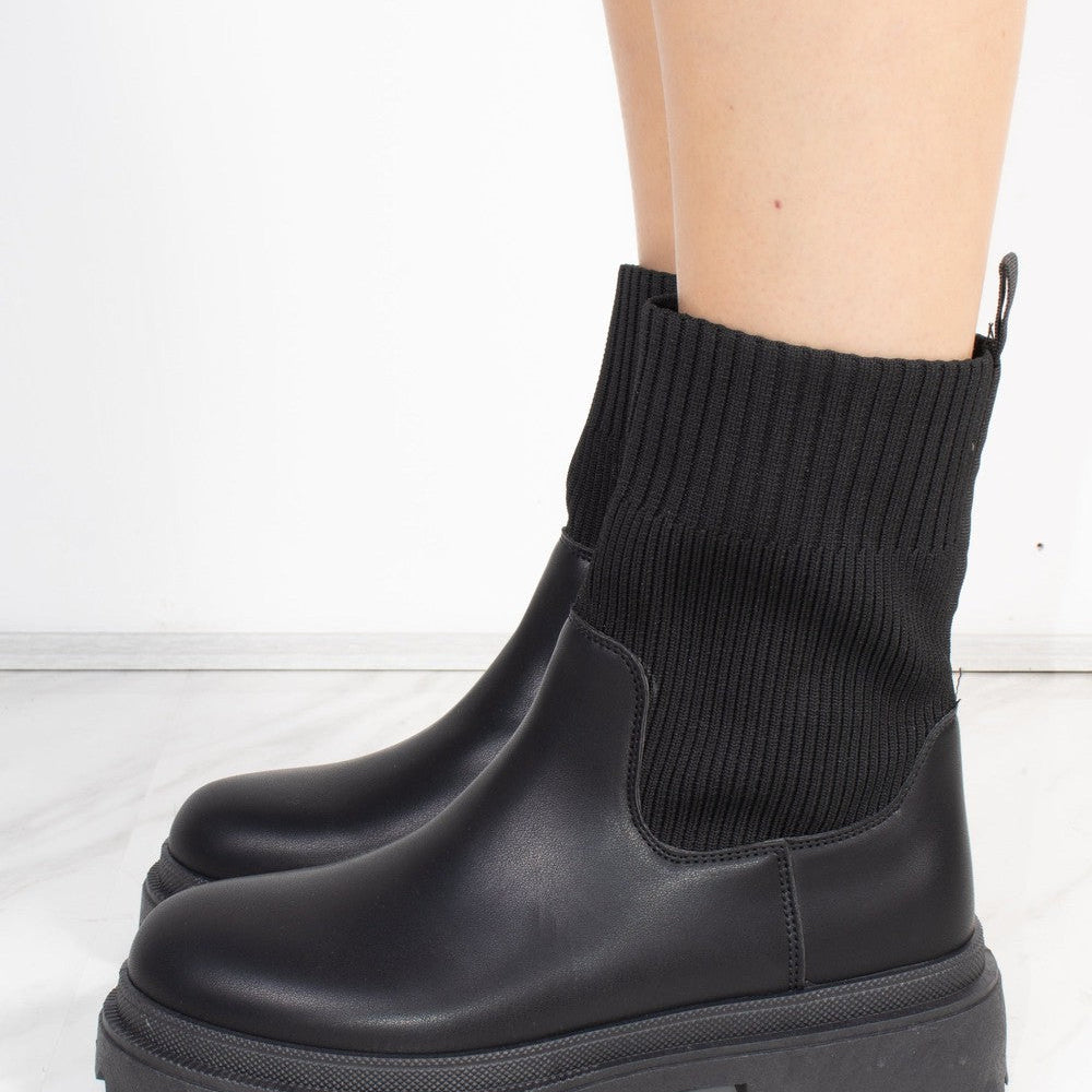 
                      
                        Black Chunky Faux Leather Sock Boot
                      
                    