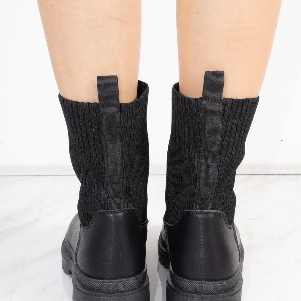 
                      
                        Black Chunky Faux Leather Sock Boot
                      
                    