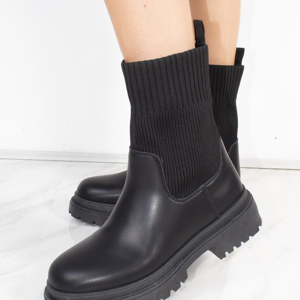 
                      
                        Black Chunky Faux Leather Sock Boot
                      
                    