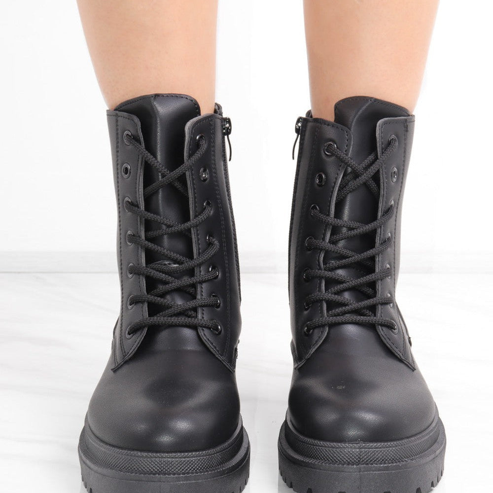 
                      
                        Black Chunky Lace Up Short Platform Ankle Boots
                      
                    