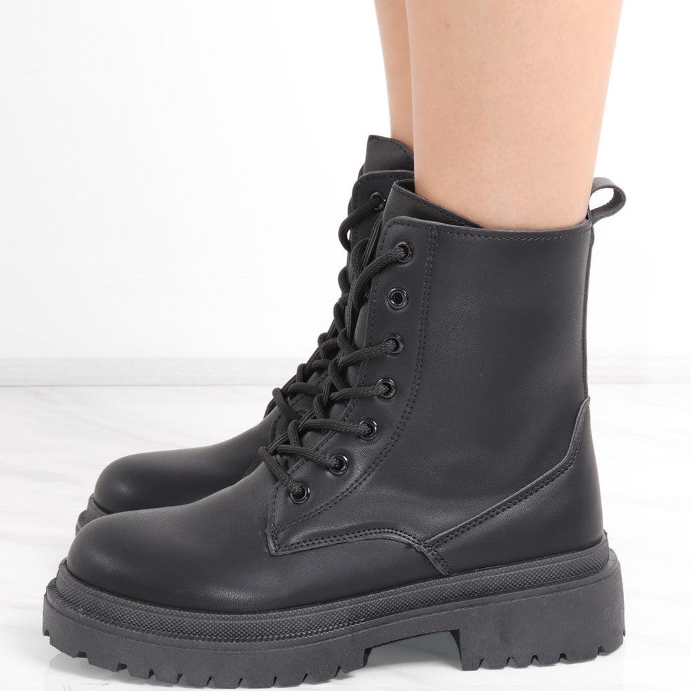 
                      
                        Black Chunky Lace Up Short Platform Ankle Boots
                      
                    