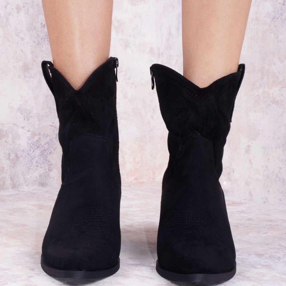 
                      
                        Black Classic Faux Suede Cut Out Heeled Cowboy Boot
                      
                    