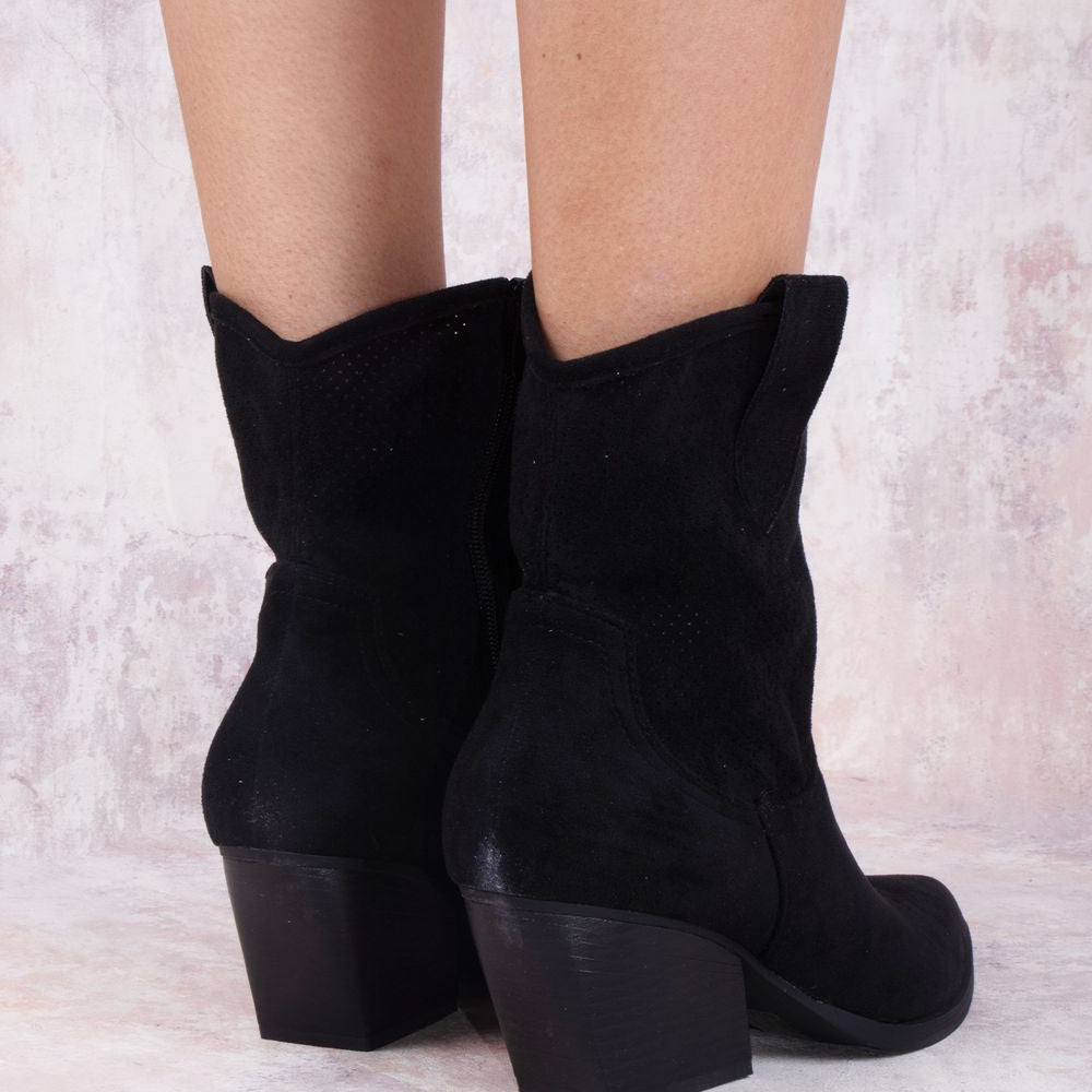 
                      
                        Black Classic Faux Suede Cut Out Heeled Cowboy Boot
                      
                    