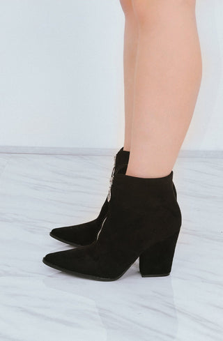 Black Classic Zip Up Faux Suede Heeled Cowboy Boot