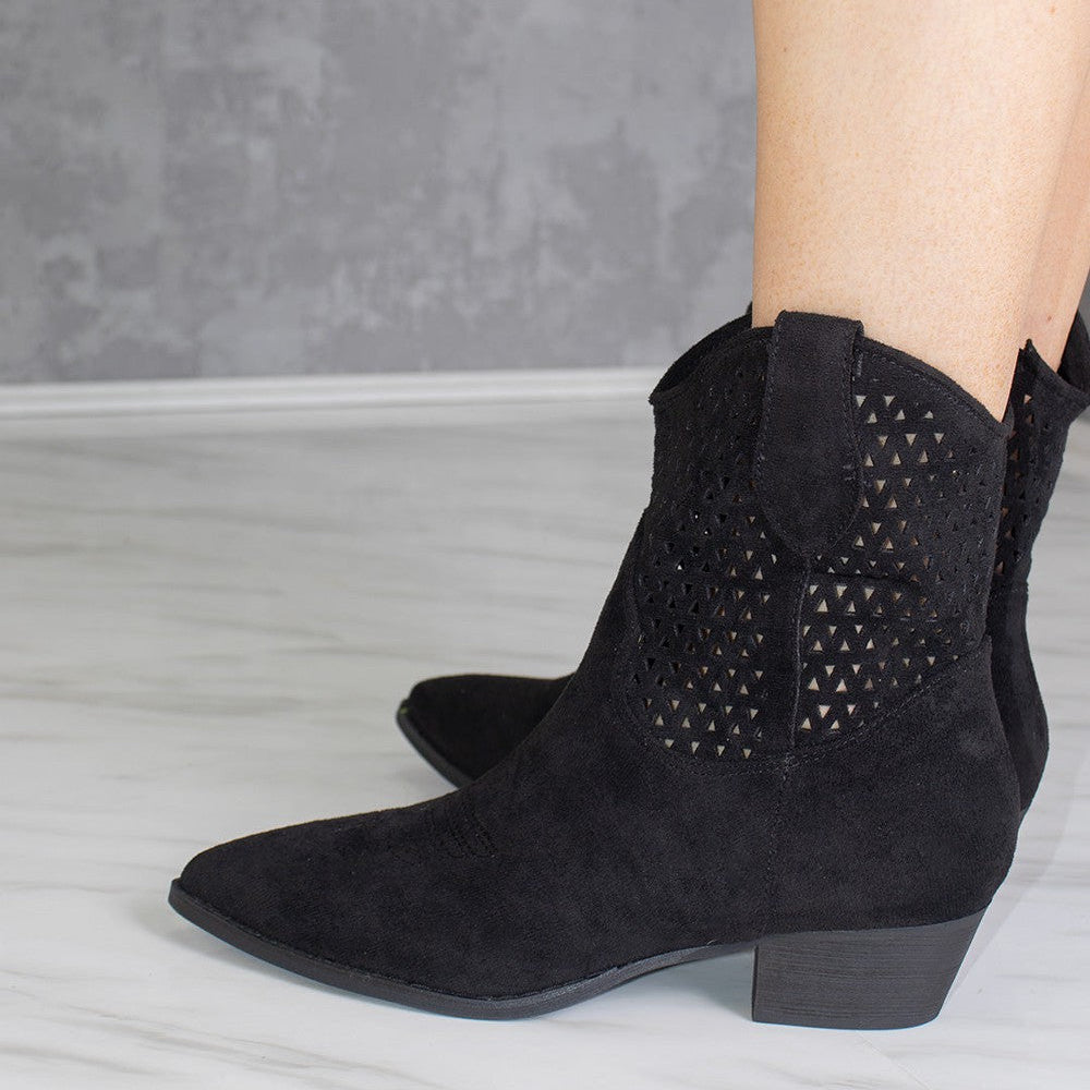 
                      
                        Black Cut Out Block Heel Short Cowboy Boot
                      
                    