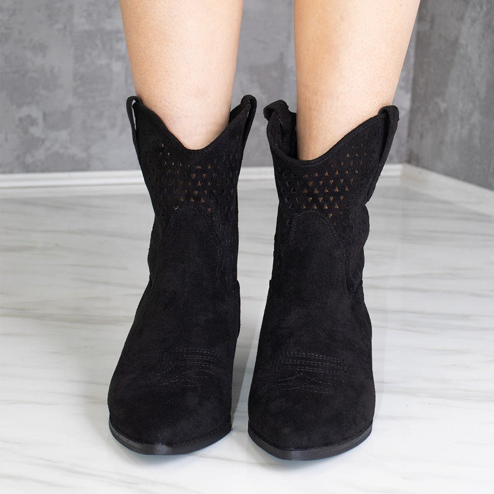 
                      
                        Black Cut Out Block Heel Short Cowboy Boot
                      
                    