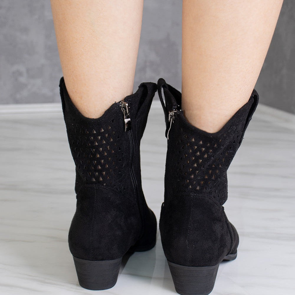 
                      
                        Black Cut Out Block Heel Short Cowboy Boot
                      
                    