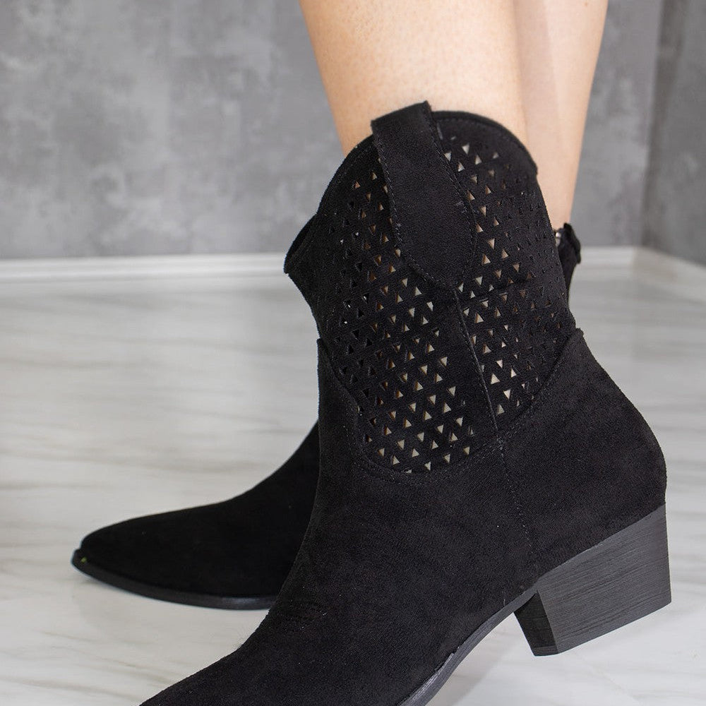 
                      
                        Black Cut Out Block Heel Short Cowboy Boot
                      
                    