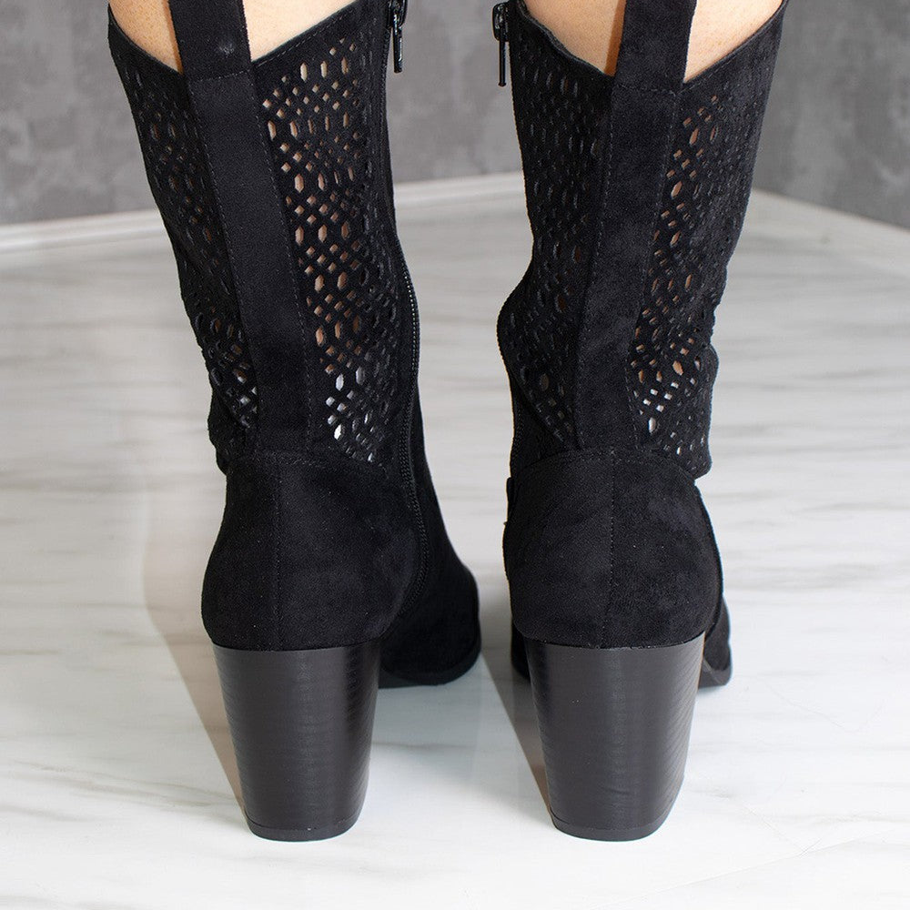 
                      
                        Black Cut Out Heeled Calf Cowboy Boot
                      
                    