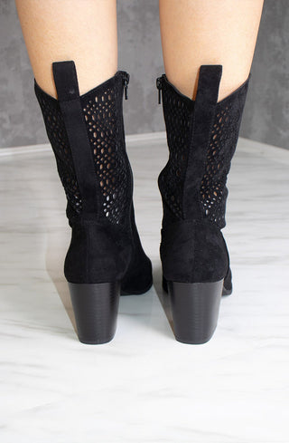 Black Cut Out Heeled Calf Cowboy Boot