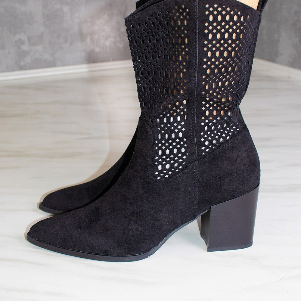 
                      
                        Black Cut Out Heeled Calf Cowboy Boot
                      
                    