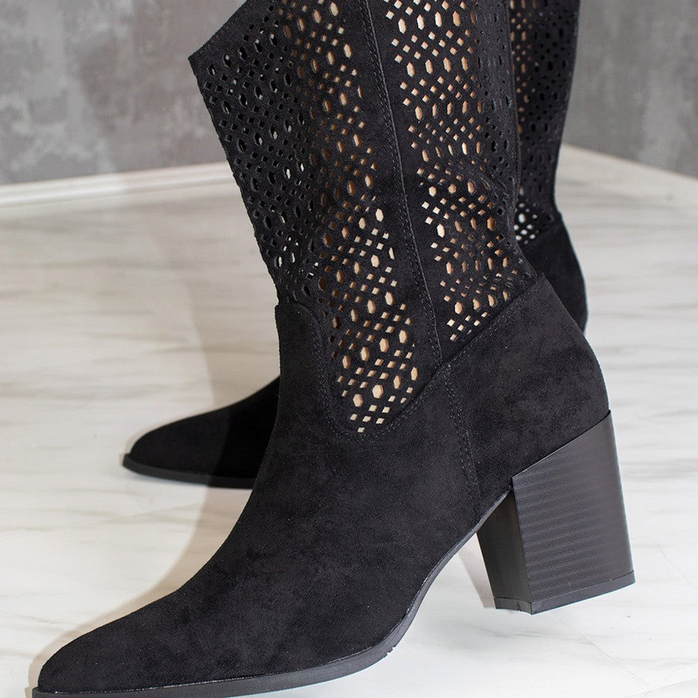 
                      
                        Black Cut Out Heeled Calf Cowboy Boot
                      
                    