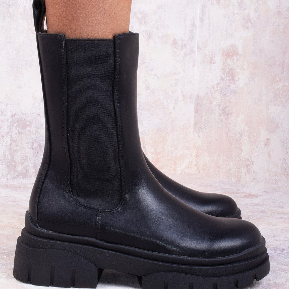 
                      
                        Black Faux Leather Chunky Chelsea Boots
                      
                    