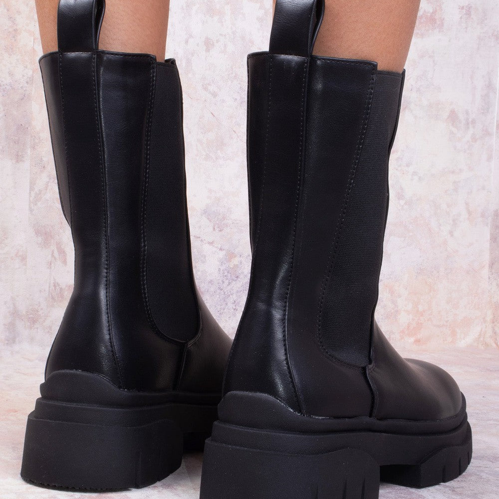 
                      
                        Black Faux Leather Chunky Chelsea Boots
                      
                    