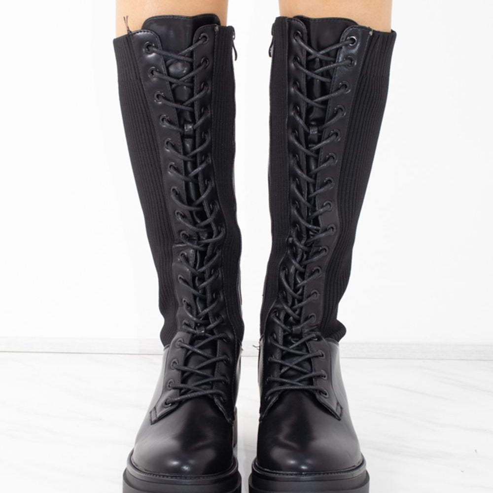 
                      
                        Black Faux Leather Lace up Sock Boots
                      
                    