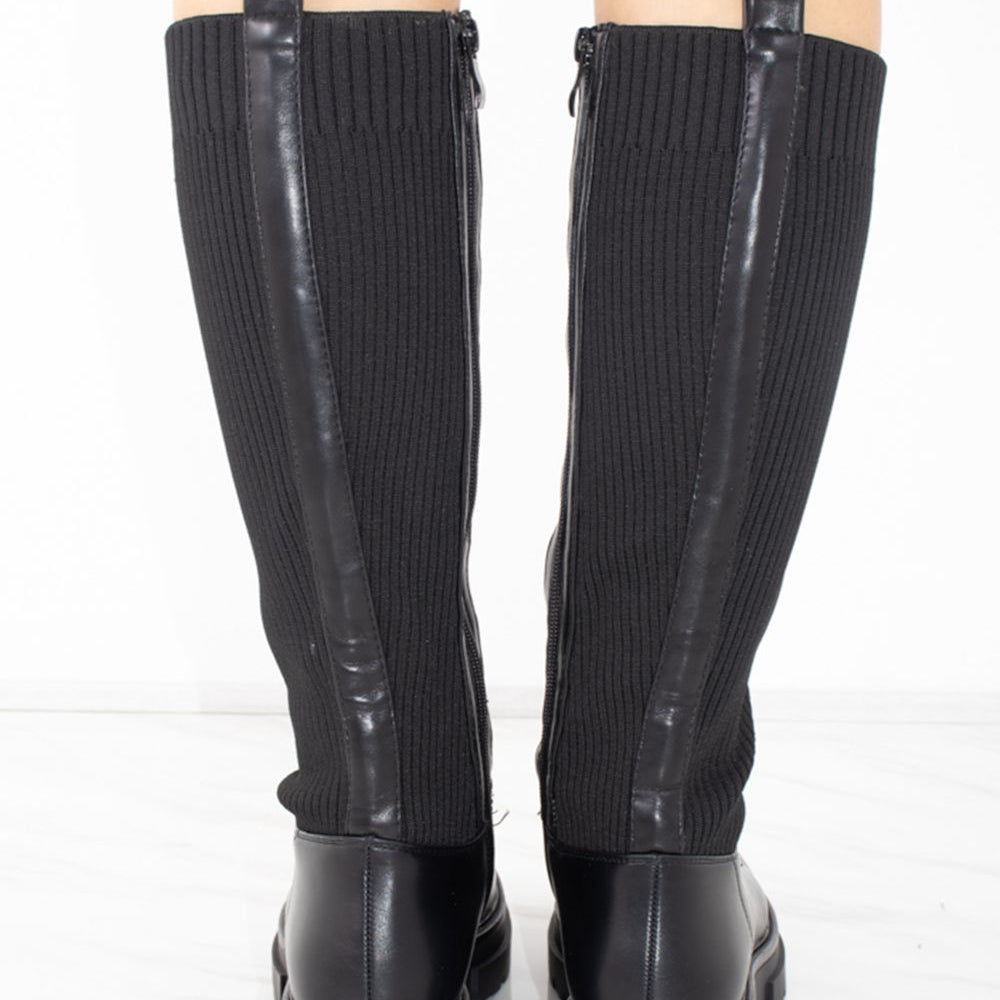 
                      
                        Black Faux Leather Lace up Sock Boots
                      
                    