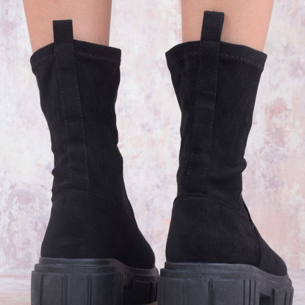 
                      
                        Black Faux Suede Ankle Sock Boot
                      
                    