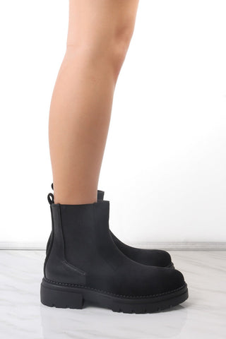 Black Faux Suede Chelsea Boot With Zip Fastening