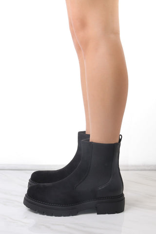 Black Faux Suede Chelsea Boot With Zip Fastening