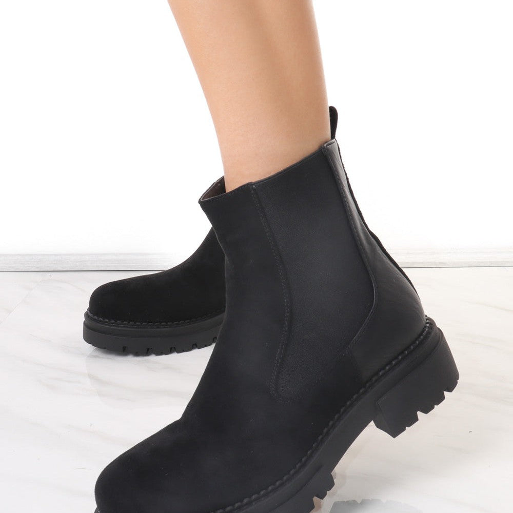 Black Faux Suede Chelsea Boot With Zip Fastening