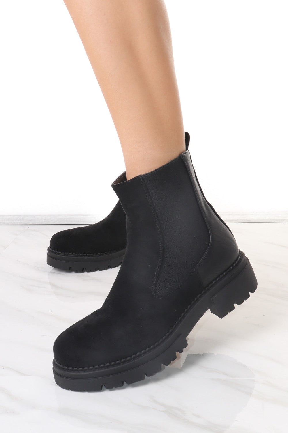 Black Faux Suede Chelsea Boot With Zip Fastening