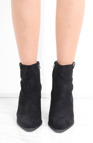 Black Faux Suede Heeled Ankle Boots