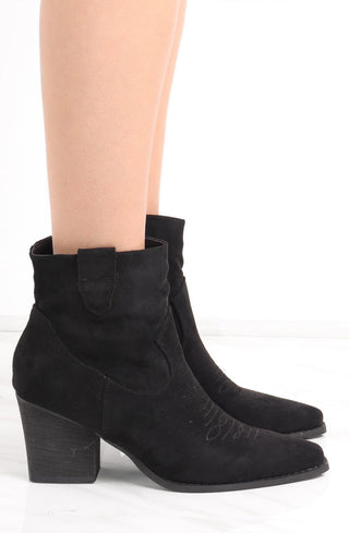 Black Faux Suede Heeled Ankle Boots