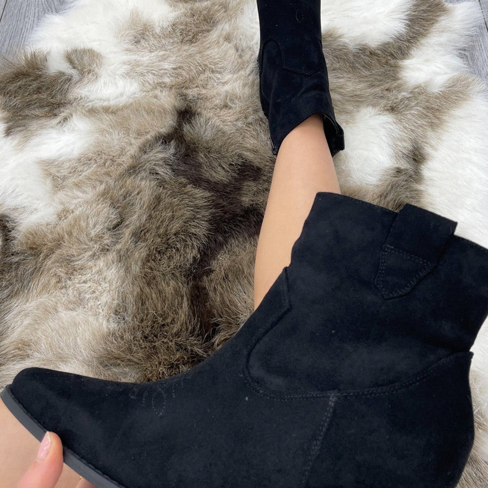 
                      
                        Black Faux Suede Heeled Ankle Boots
                      
                    