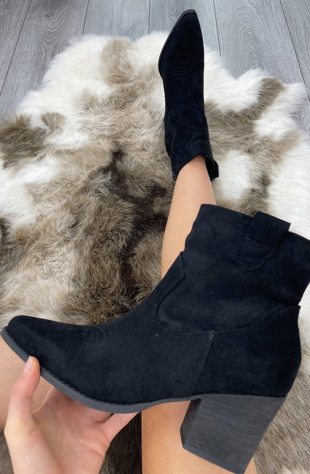 Black Faux Suede Heeled Ankle Boots