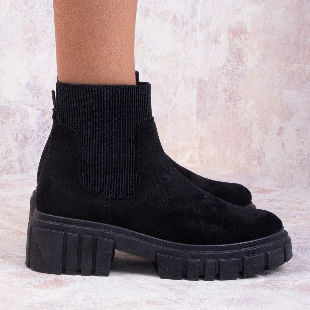 
                      
                        Black Faux Suede Platform Chelsea Boot
                      
                    