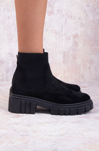 Black Faux Suede Platform Chelsea Boot