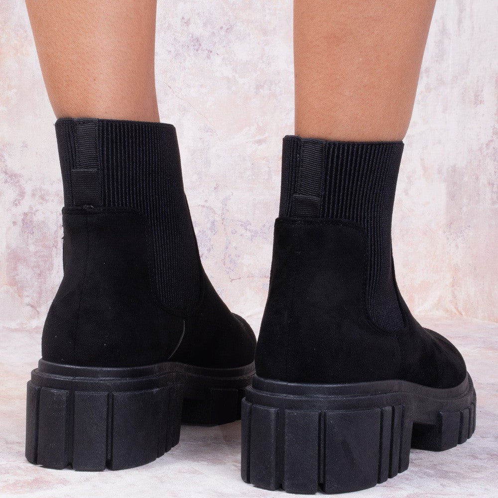 
                      
                        Black Faux Suede Platform Chelsea Boot
                      
                    