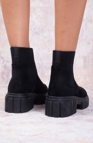 Black Faux Suede Platform Chelsea Boot