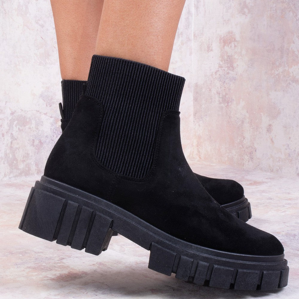 
                      
                        Black Faux Suede Platform Chelsea Boot
                      
                    