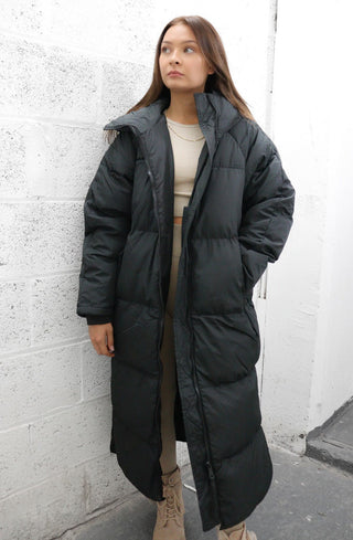 Black Maxi Length Padded Puffer Double Zip Coat