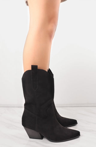 Black Mid Calf High Classic Cowboy Boot