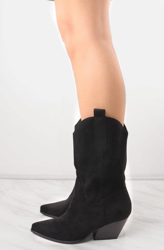 Black Mid Calf High Classic Cowboy Boot