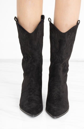 Black Mid Embroidered Almond Toe Cowboy Boot