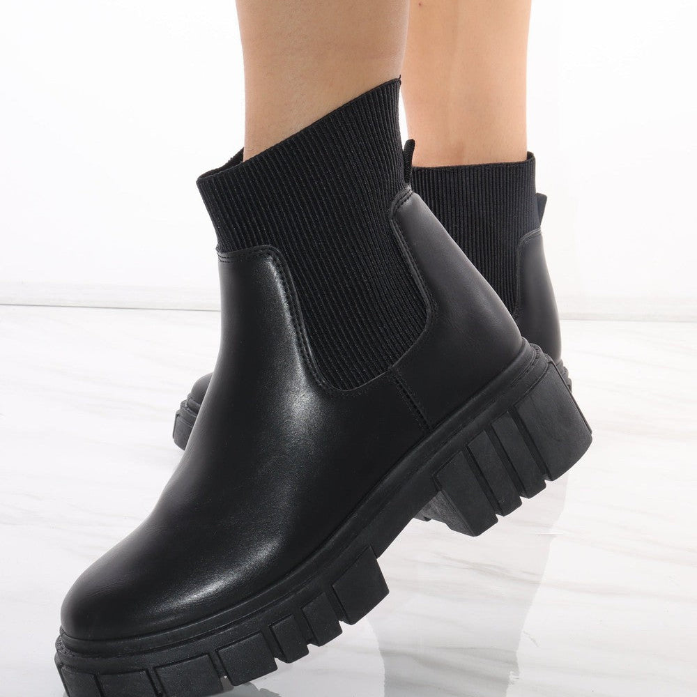 
                      
                        Black Platform Slip On Faux Leather Sock Boot
                      
                    