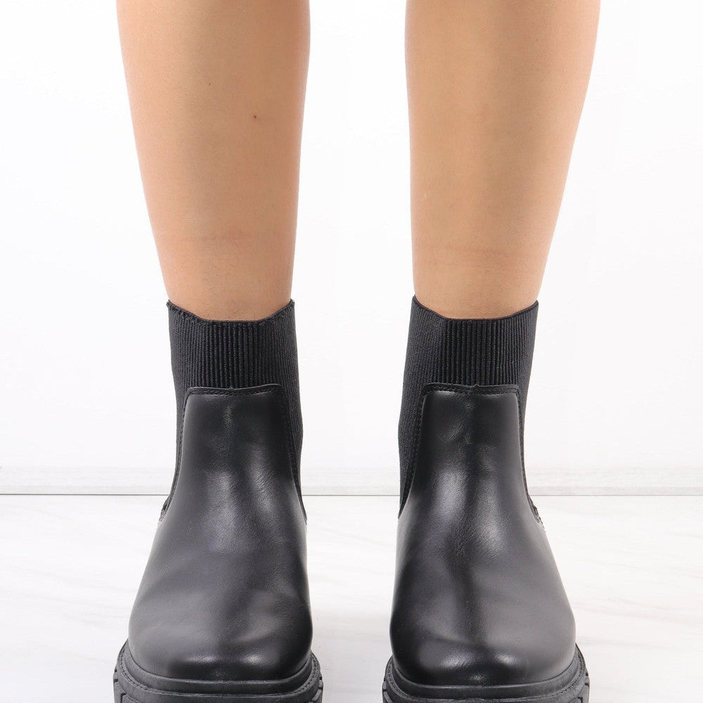 
                      
                        Black Platform Slip On Faux Leather Sock Boot
                      
                    